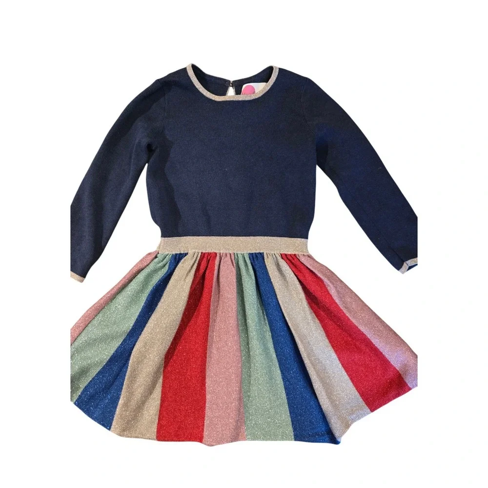 Mini Boden Kids Navy Blue Rainbow Metallic Sparkle Knit Dress 3-4Y G0237